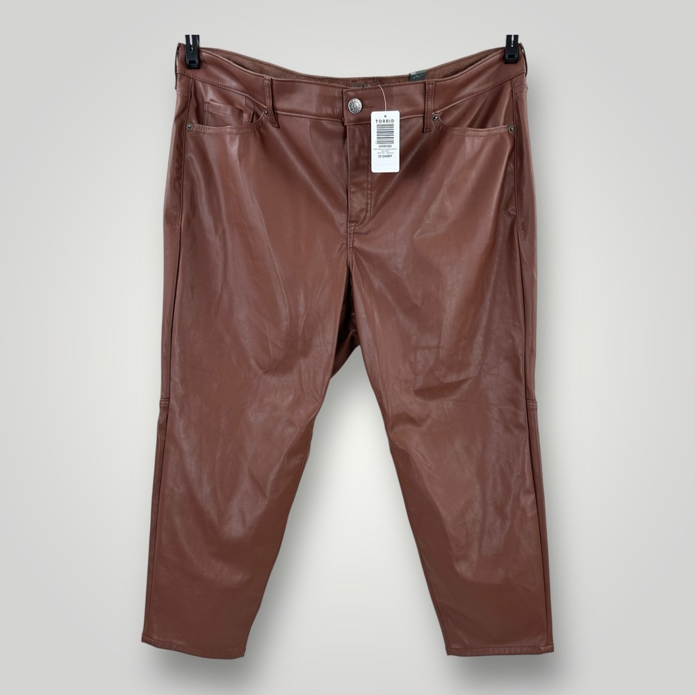 Torrid Pants Womens 22 Short Faux Leather High Rise Perfect Skinny Root Beer NEW
